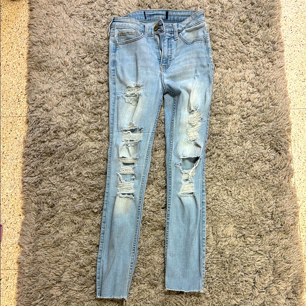 Women's Light Blue Distressed Jeans
